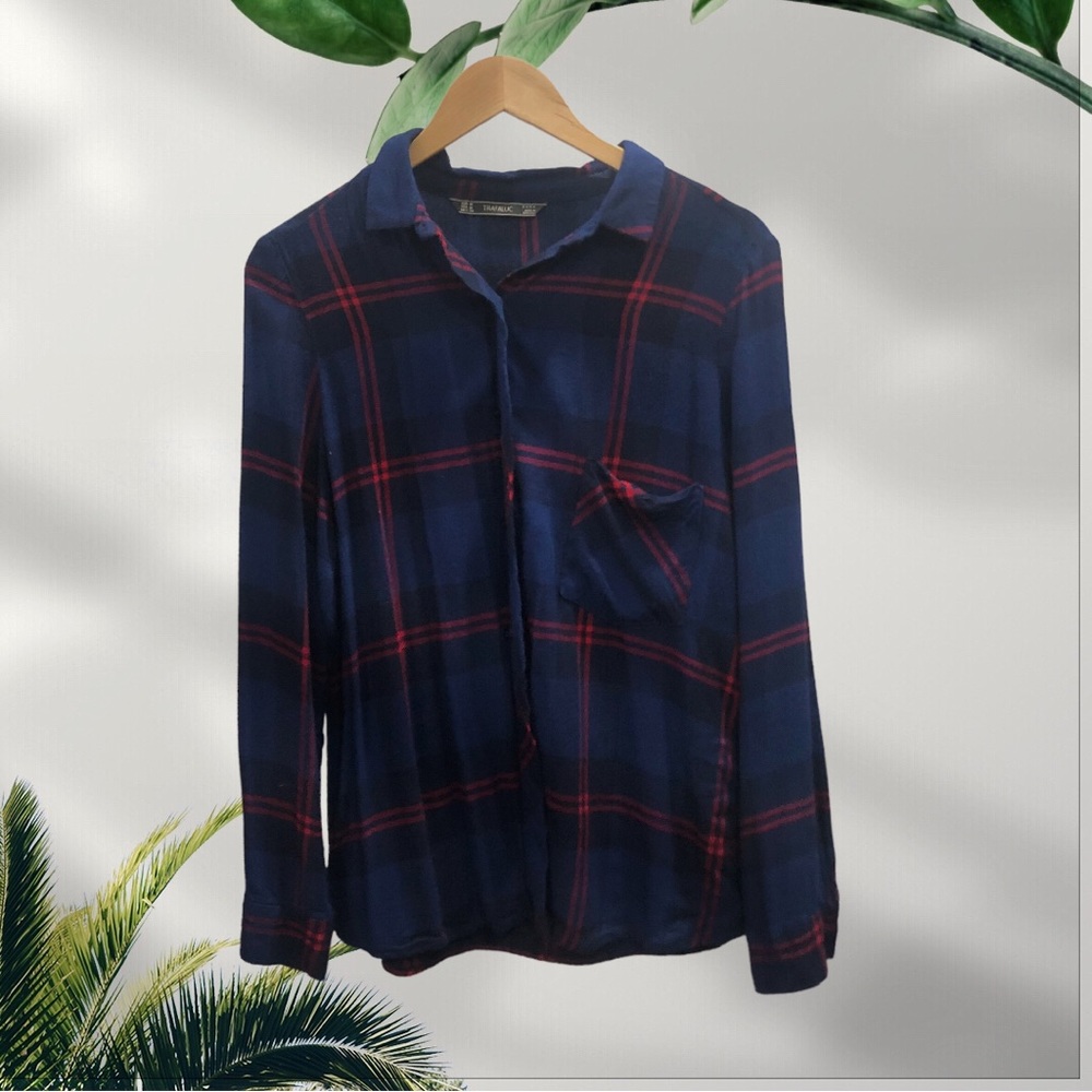 Zara Blue and Red plaid long sleeve button down